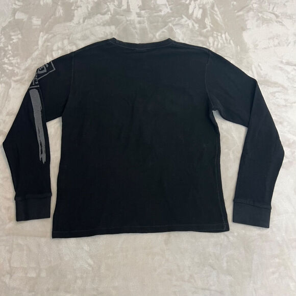 Y2K Southpole Shirt Womens Medium Black Fitted Thermal Waffle Knit Grunge Skater - Picture 8 of 11